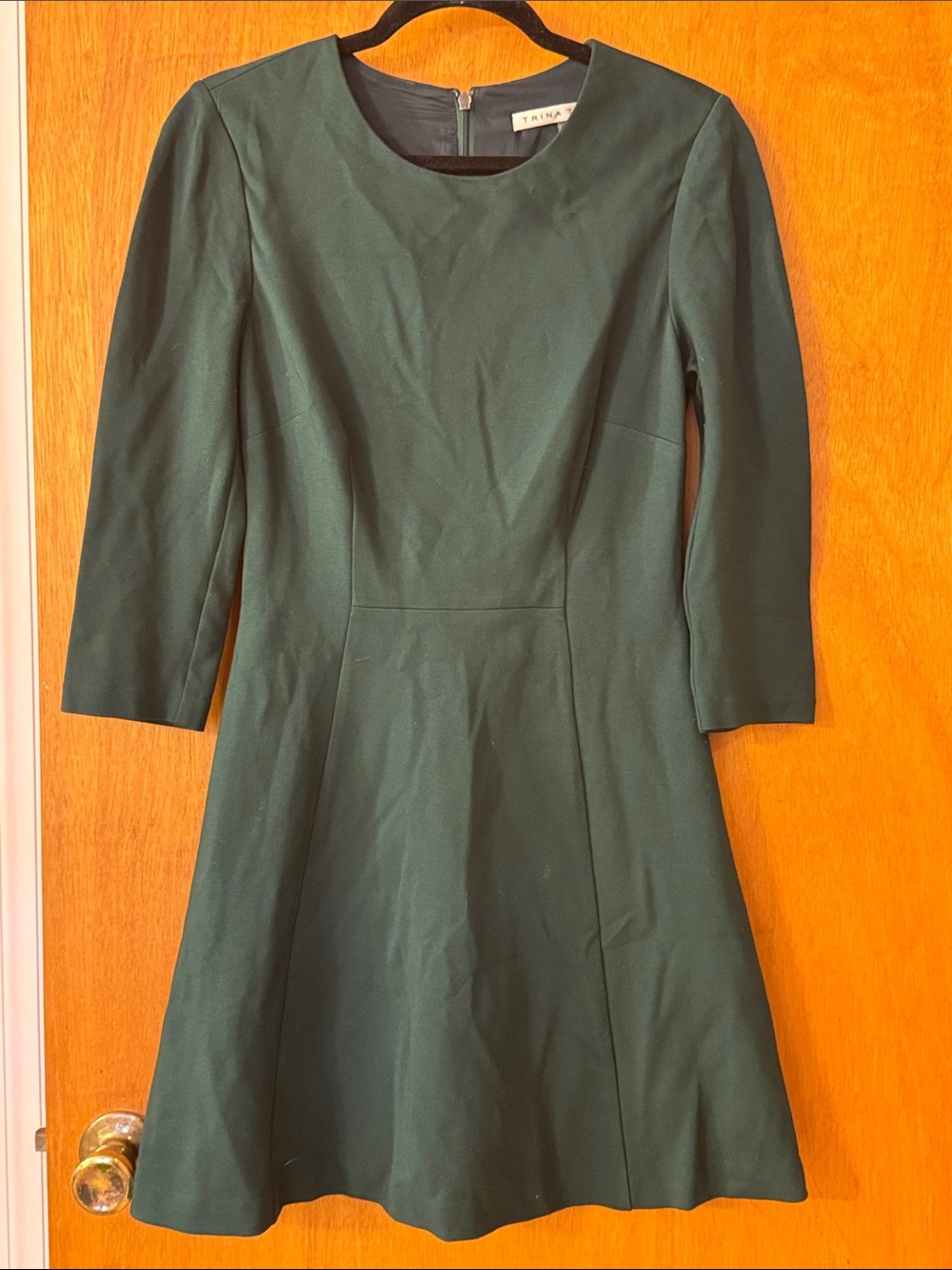 Trina Turk Forest Green Three-Quarter Sleeve Fit & Flare Dress